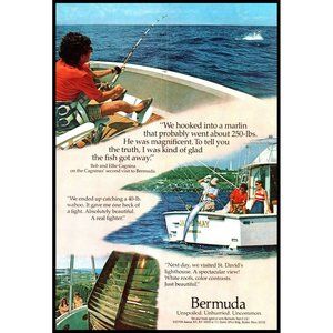 1976 Bermuda Vacation Travel Vintage Print Ad Sport Fishing Marlin Wall Art